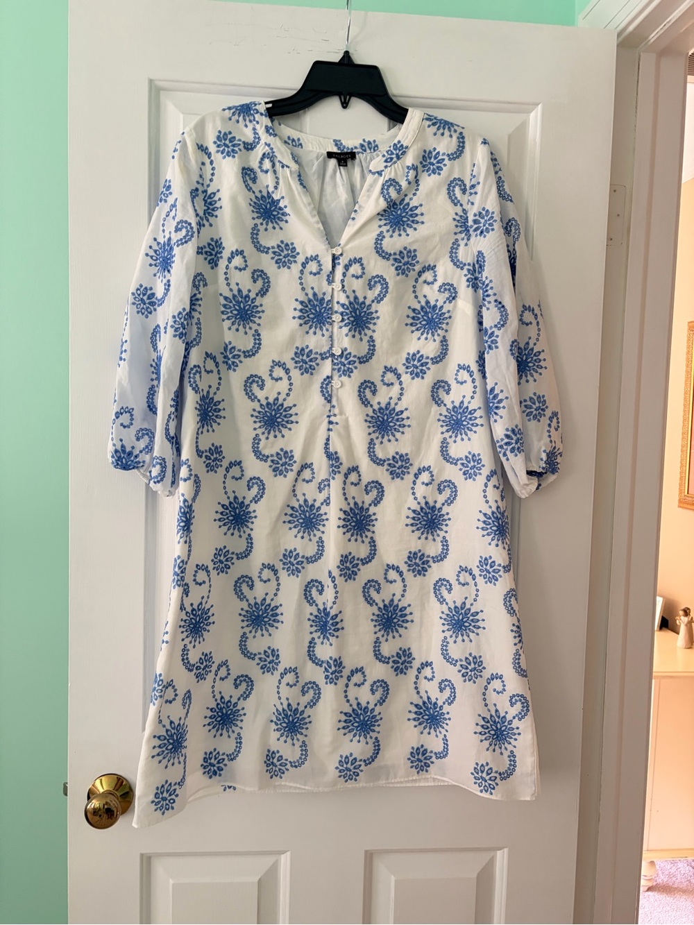 Talbots White Midi Dress with Blue Floral Motif